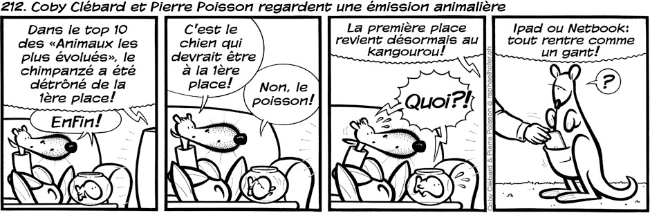 212. Coby Clébard et Pierre Poisson regardent une émission animalière